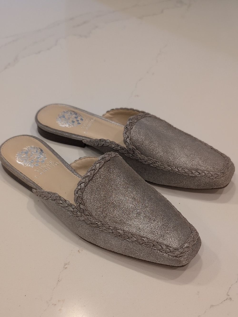 Vince Camuto X Almost Ready Plenda  Braided Slip-On Mule - Gray Leather Size 8